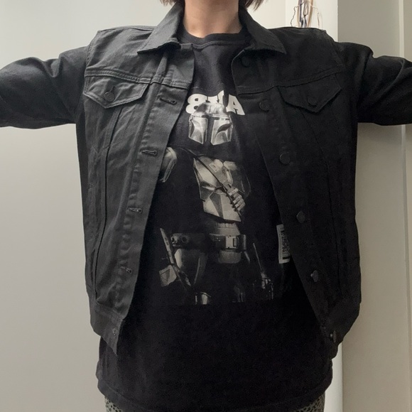 Banana Republic Black Coated Denim Trucker Jacket Men’s Small - Picture 12 of 12